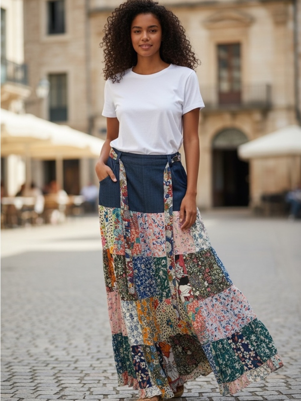 Boho Patchwork Maxi Skirt - Multicolor